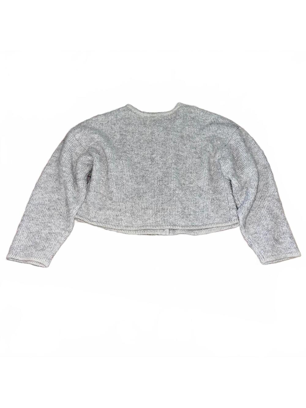 GAP Cropped Cardigan Sweater L Boulce Light Gray Wool Blend Gold Buttons - Picture 4 of 9